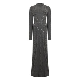 Alberta Ferretti Kleedjes, Dames, Grijs, S, Wol, Lange gebreide jurk