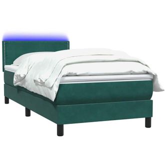 vidaXL Cama Box Spring Con Colch&oacute;n Y Led Terciopelo Verde Oscuro 80x220 Cm Vidaxl