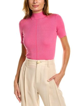 Oscar De La Renta Mock Neck Ribbed Silk-Blend Pullover