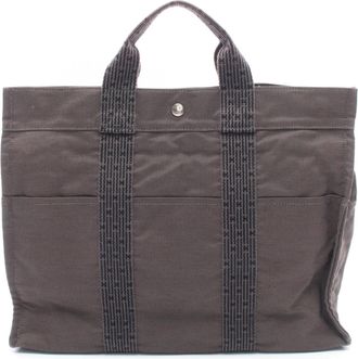 Herm&egrave;s Gray Canvas Handbag Tote Bag (Pre-Owned)