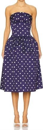 Self Portrait Polka Dot Satin Midi Dress In Navy