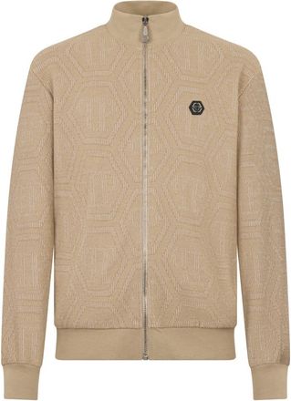 Philipp Plein Jacquard Tracksuit Jacket Monogram - Heren - Vesten met rits - Beige - S - Katoen - Hoodies & sweatvesten