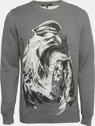 Roberto Cavalli Grey Eagle Print Cotton Knit Sweatshirt