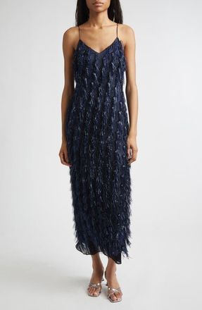 Stella McCartney Metallic Tinsel Satin Slipdress in Navy at Nordstrom, Size 4 Us