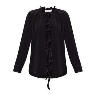 Victoria Beckham Overhemden, Dames, Zwart, XS, Zijden shirt met ruches