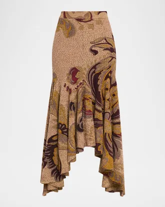 Etro Floral-Print Rib Knit Maxi Mermaid Skirt