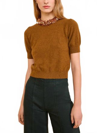 Ulla Johnson Liv Cashmere Short Sleeve Knit Top In Umber