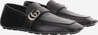Gucci Mens Leather Loafers With Logo Detail Black Calfskin