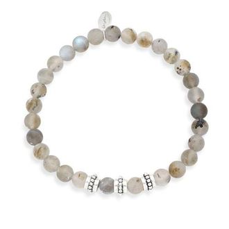 Jan Leslie Labradorite Beaded Stretch Bracelet With Antique Sterling Silver Spacers in Grey at Nordstrom