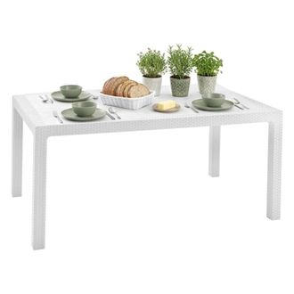 Dmora Mesa De Jard&iacute;n Solero, Base De Picnic, Mesa De Comedor De Jard&iacute;n, Banco Multiusos Para Exterior, 95x161 H75 Cm, Blanco - Dmora