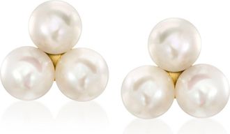 RS Pure by Ross-Simons 4-4.5mm Cultured Pearl Trio Earrings in 14kt Yellow Gold