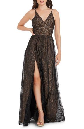 Dress The Population Danae Lace Gown in Black- Beige at Nordstrom, Size Medium