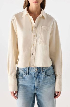 Amo Abigal Cropped Denim Shirt In Bone