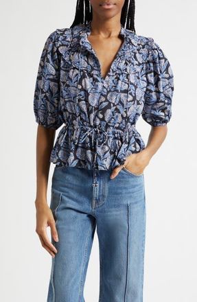 Ulla Johnson Elvie Floral Frill Collar Puff Sleeve Top in Zinnia at Nordstrom, Size 10