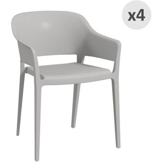 OUTSUNNY Set 4 Sedie in Plastica da Giardino Impilabili con Braccioli Grigio