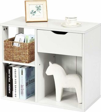 Costway Tavolino da Divano, Tavolino Pratico con 3 Ripiani e 1 Cassetto, Comodino Industriale e Moderno, Tavolino Basso in Legno Robusto, Consolle per