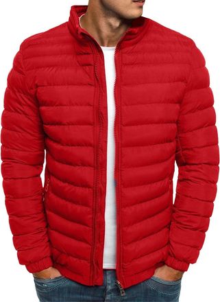 Generic Winter Coat for Men Lightweight Packable Puffer Jacket Warm Winter Jacket for Men Stand Collar Down Puffy Coat Red Large