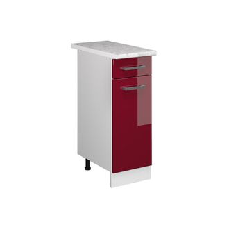 Vicco Mueble Bajo Universal R-line, Rojo Burdeos Alto Brillo, 30 Cm Con Caj&oacute;n, Con Encimera Vicco