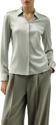LilySilk Elegant Silk Slim Fit Shirt in Silver Sage at Nordstrom, Size X-Small