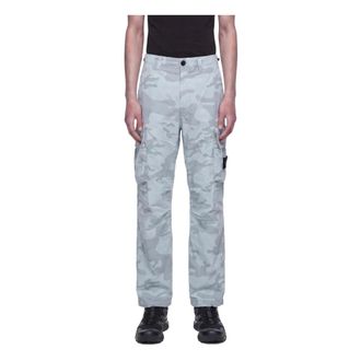 Stone Island Straight Trousers, male, Blue, Size: W32 Faded Camo Ripstop-TC Trousers