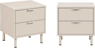 Sweeek Mesita de noche de madera y metal con 2 cajones, set de 2, beige