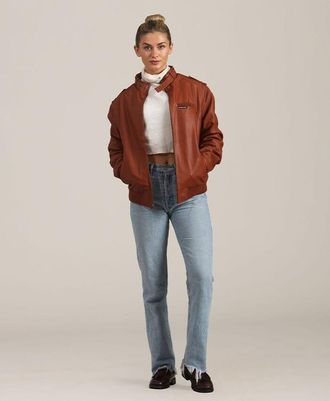 Members Only Womens Faux Leather Iconic Racer Oversized Jacket