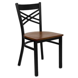 Flash Furniture Black X Back Metal Restaurant Chair - Cherry Wood Seat