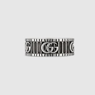 Gucci GG Marmont Wide Ring, Size 10, Sterling Silver, Sterling Silver