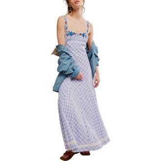 Free People Havenwood Embroidered Check Maxi Dress in White Combo at Nordstrom, Size X-Small