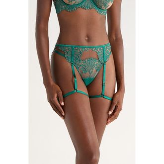 Bluebella Amaris Garter Belt in Aventurine Green/Sheer at Nordstrom, Size X-Small