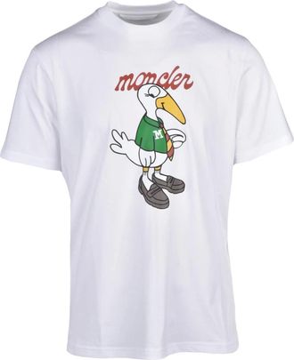 Moncler Tops, Heren, Wit, M, Katoen, T-shirt