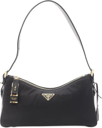 Prada Borsa a spalla in tessuto e pelle 2013-2025 - Nero
