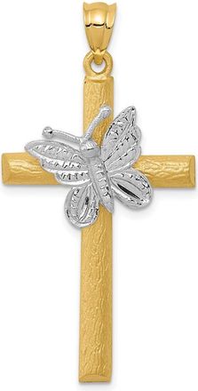 Diamond2Deal 14k Two-tone Gold Cross Butterfly Pendant