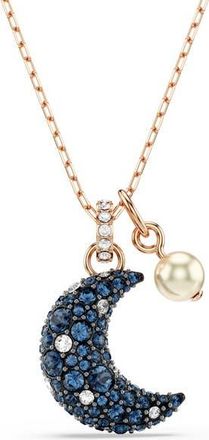 Swarovski Sublima Luna Pendant Necklace in Blue/Rose Gold at Nordstrom