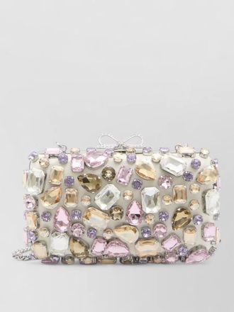 Self Portrait crystal embellished satin bow clutch bag