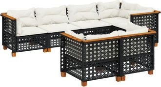 vidaXL Set De Sof&aacute;s De Jard&iacute;n 7 Pzas Con Cojines Rat&aacute;n Sint&eacute;tico Negro Vidaxl