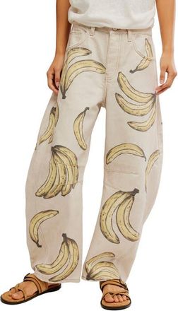 Free People Good Luck Floral Print Barrel Jeans in Go Bananas at Nordstrom, Size 31