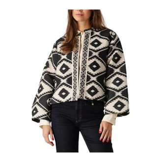 Summum Jassen, Dames, Veelkleurig, M, Katoen, Short Round Neck Jacket Geo Aztek