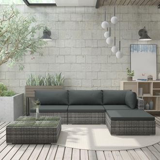 vidaXL Set De Muebles De Jard&iacute;n 5 Pzas Y Cojines Rat&aacute;n Sint&eacute;tico Gris Vidaxl