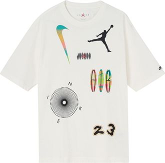 Nike Jordan Mens Air Jordan Multi-Color Alphabet Numeric Logo Printing Casual Short Sleeve White T-Shirt DQ7363-133