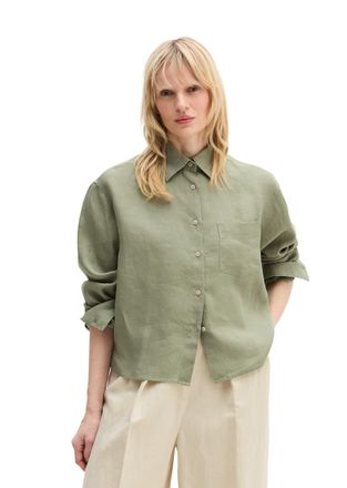 Marc O'Polo Langarmbluse MARC OPOLO, Damen, Gr. 34, fresh sage, Web, Obermaterial: 100% Leinen, regular fit normal, 1-Knopf-Manschette, Blusen Langarmbluse, Leine