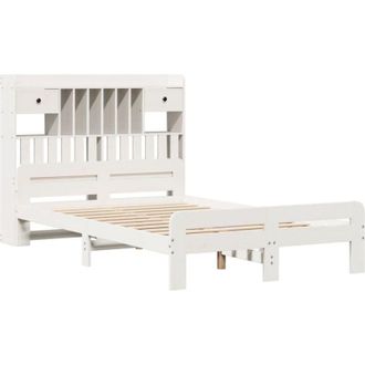 vidaXL Bookcase Bed without Mattress White 135x190 cm Double Solid Wood Pine Vidaxl