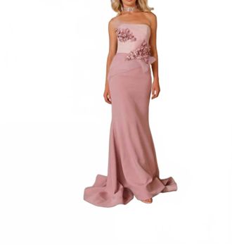 Terani Couture Strapless Mermaid Gown With 3D Floral Appliqu&eacute;s In Pink Rose