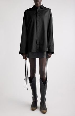 Balenciaga Lace-Up Detail Oversize Cotton Gabardine Button-Up Shirt in 1000 Black at Nordstrom, Size 6 Us