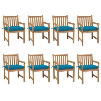 vidaXL Sillas De Jard&iacute;n Con Cojines Azul Claro 8 Pcs Massive Teak