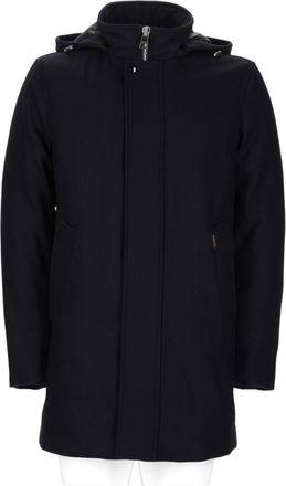 Palt&ograve; Hooded Black Wool-Blend Coat with Minimalist Design