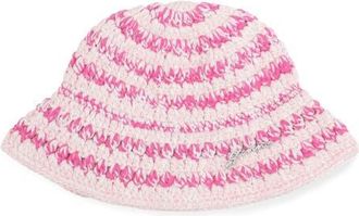 Ganni Cotton M&eacute;lange Crochet Bucket Hat in Pink Multicolor at Nordstrom, Size Medium