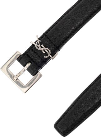 Saint Laurent Mens Leather Belt Black With Silver Buckle Lambskin