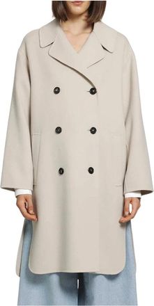 Max Mara Jassen, Dames, Beige, XS, Wol, Dubbele-breasted wollen midi-jas