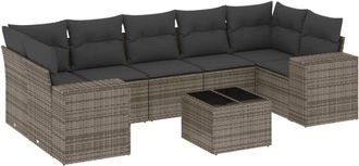 vidaXL Vidaxl - Set De Sof&aacute;s De Jard&iacute;n 8 Pzas Y Cojines Rat&aacute;n Sint&eacute;tico Gris